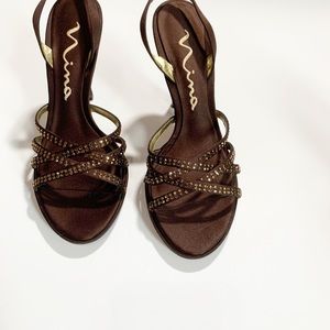 Nina Brown Sling Back 4 inch Heels